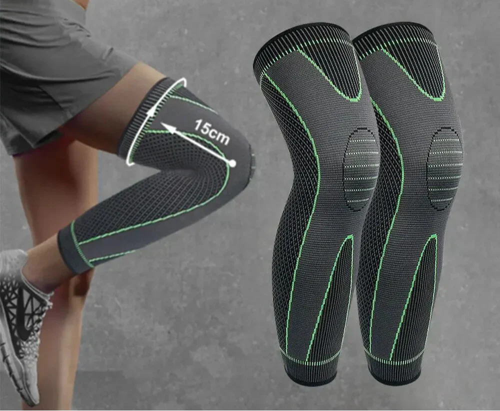 2Pcs Full Length Knee Support Compression Sleeve XL Green