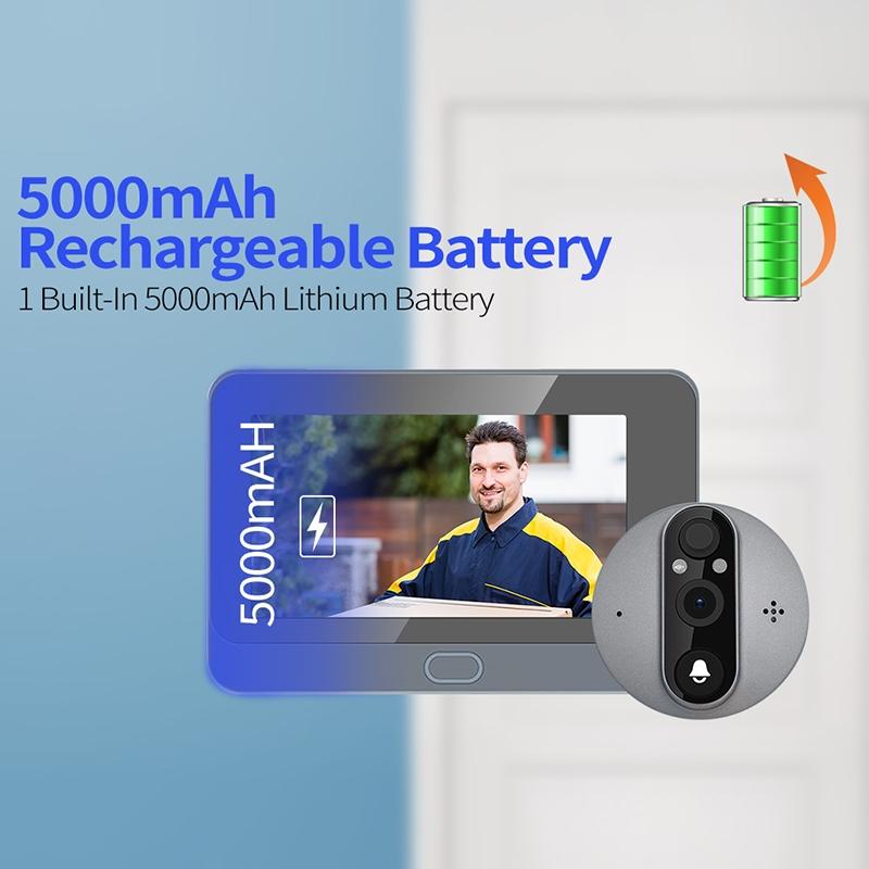 NNEIDS Smart Wifi Door Viewer With Wide-Angle Pir & Night Vision - 1080P 4.3 Inch Dingdong Photo - White