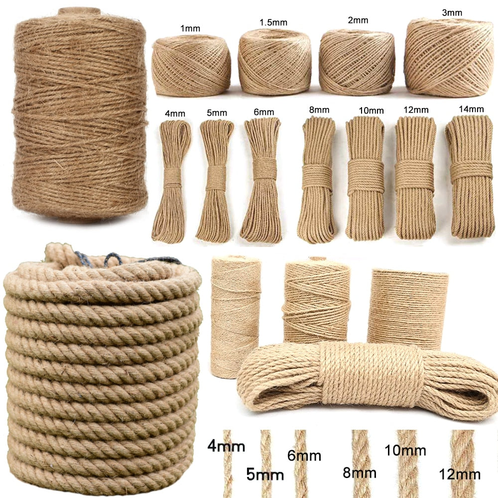 1-14mm Natural Jute Twine Vintage Jute Rope Cord String Twine Burlap For DIY Crafts Gift Wrapping Gardening Wedding Decor 2-100M-1