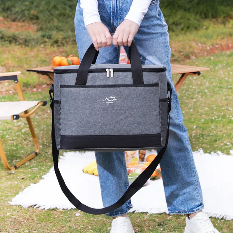 حقيبة تبريد معزولة سعة 26 لترًا للتخييم، لون رمادي داكن