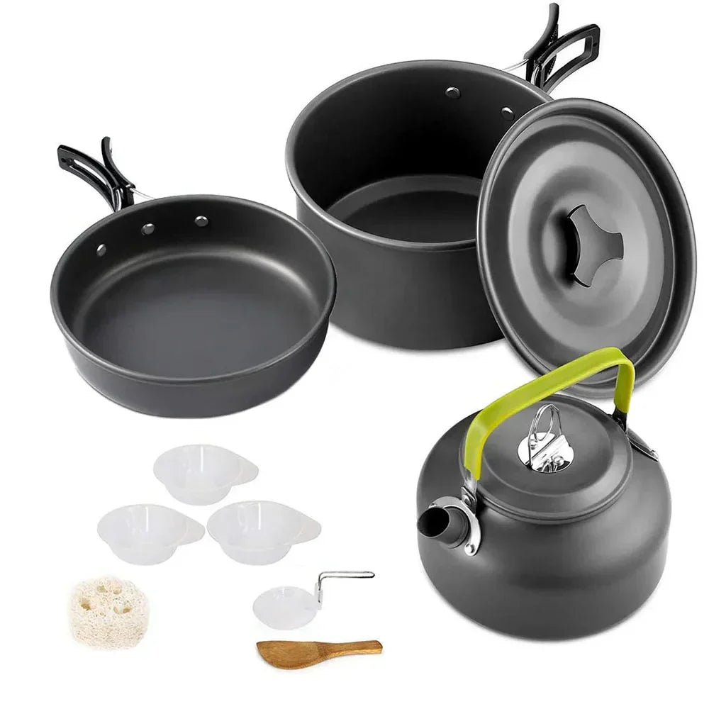 11-Piece Outdoor Camping Cookware Set Black-0