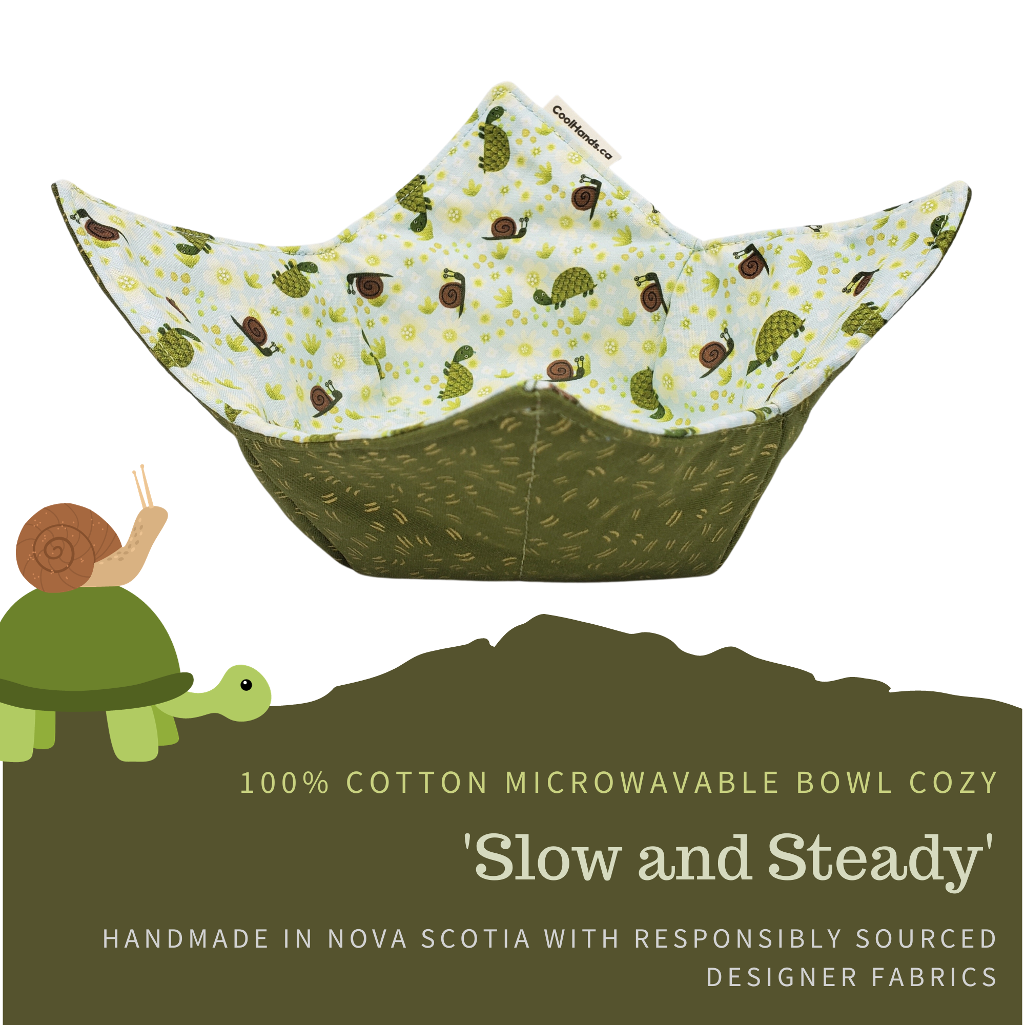 100% Cotton Microwavable Bowl Cozy - Slow and Steady