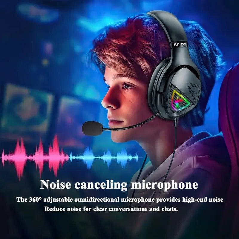 NNETM Gaming Headset with LED Light & Stereo Bass Mic