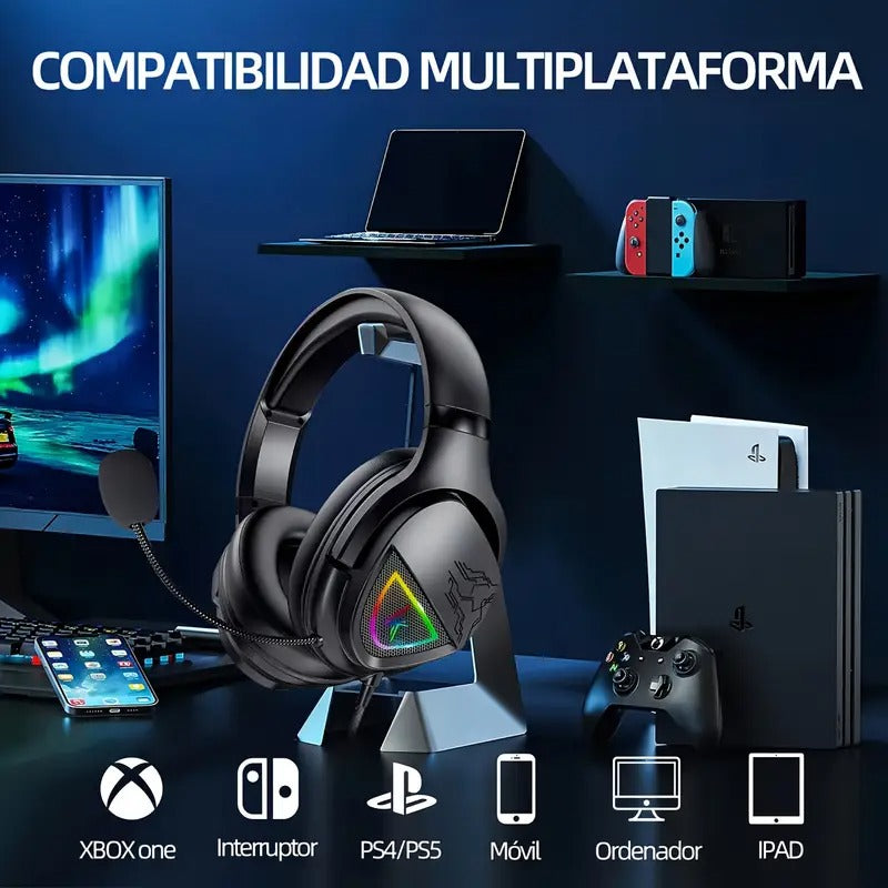 NNETM Gaming Headset with LED Light & Stereo Bass Mic